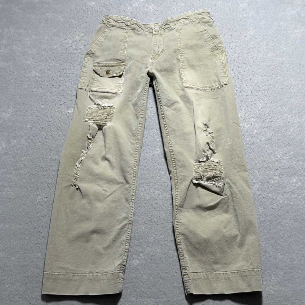 Pilcro Pants Womens Sz 27 Beige Distressed Cargo Low Rise Relaxed Trousers